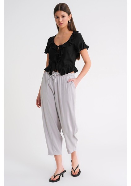 4307 Kadın Beli Lastikli Parçalı Şalvar Pantolon Gri fiyatları