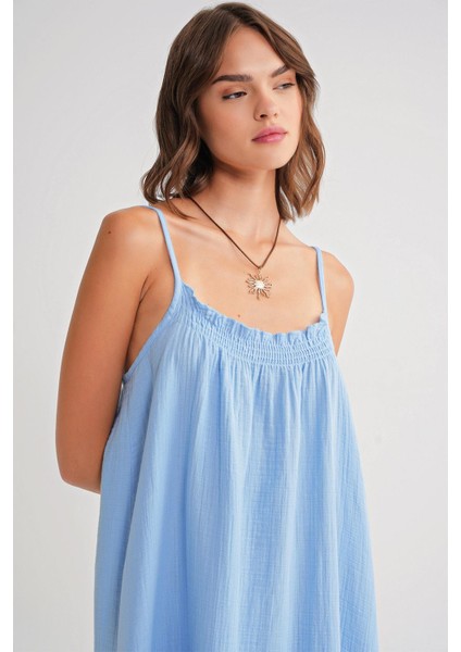 4740 Kadın Askılı Müslin Midi Elbise Bebe Mavi fırsatları