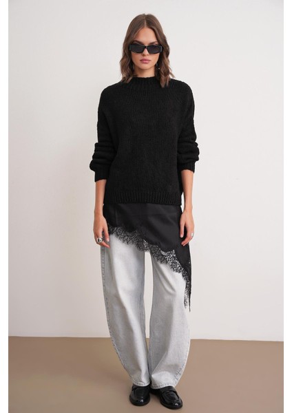 6700 Kadın Dik Yaka Balon Triko Kazak Siyah fiyatları