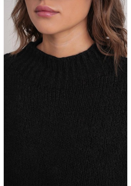 6700 Kadın Dik Yaka Balon Triko Kazak Siyah indirimleri