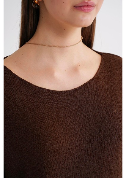 6933 Kadın Kayık Yaka Ince Mevsimlik Triko Kazak Kahve indirimleri