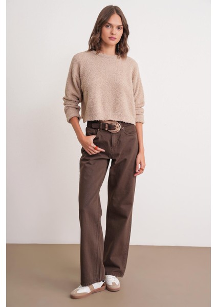 6917 Kadın Buklet Basic Triko Kazak Bej fiyatları