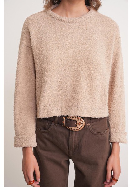 6917 Kadın Buklet Basic Triko Kazak Bej modelleri