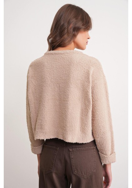 6917 Kadın Buklet Basic Triko Kazak Bej indirimleri