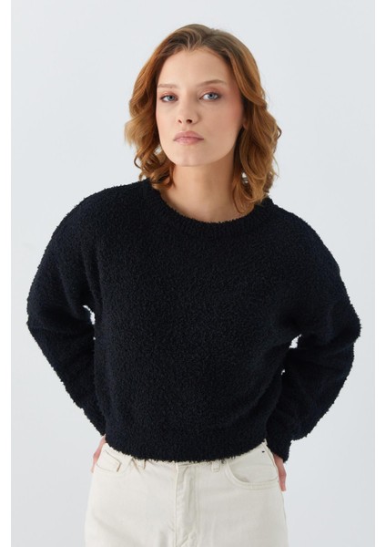 6917 Kadın Buklet Basic Triko Kazak Siyah modelleri