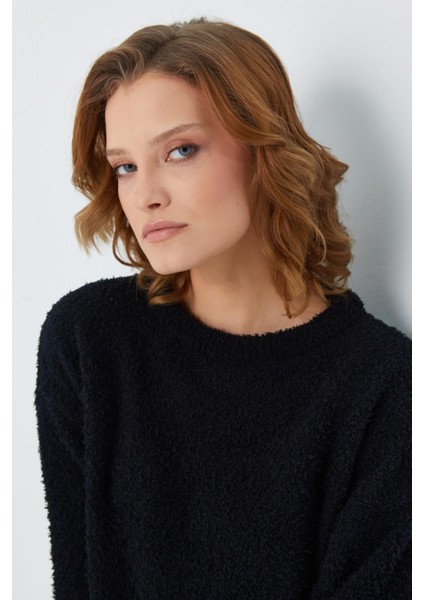 6917 Kadın Buklet Basic Triko Kazak Siyah indirimleri