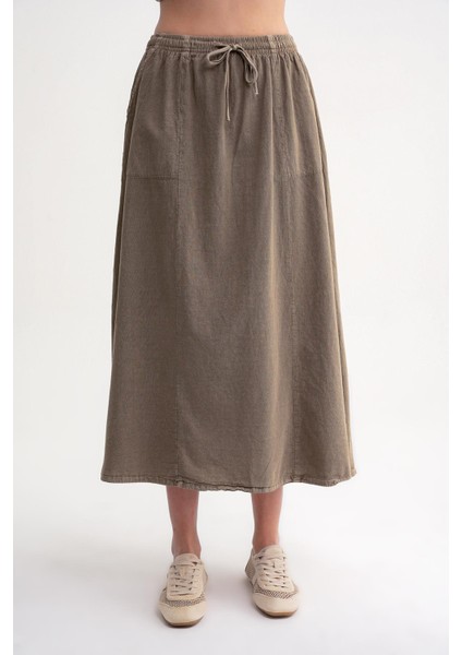 4633 Kadın Yandan Cepli Parçalı Etek Antik Vizon fırsatları