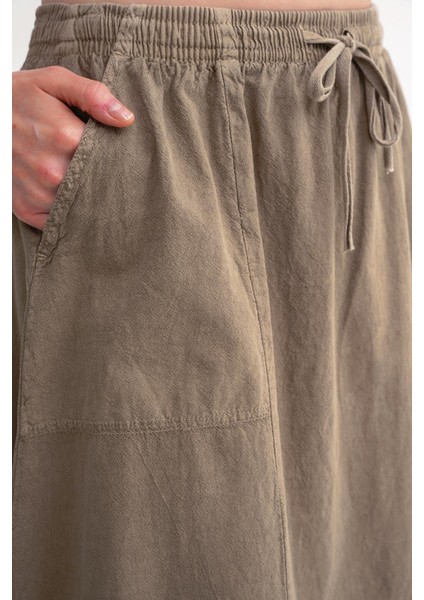 4633 Kadın Yandan Cepli Parçalı Etek Antik Vizon indirimleri