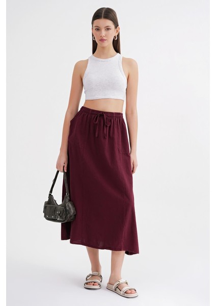 4633 Kadın Yandan Cepli Parçalı Etek Bordo fiyatları
