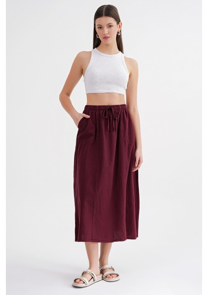 4633 Kadın Yandan Cepli Parçalı Etek Bordo modelleri