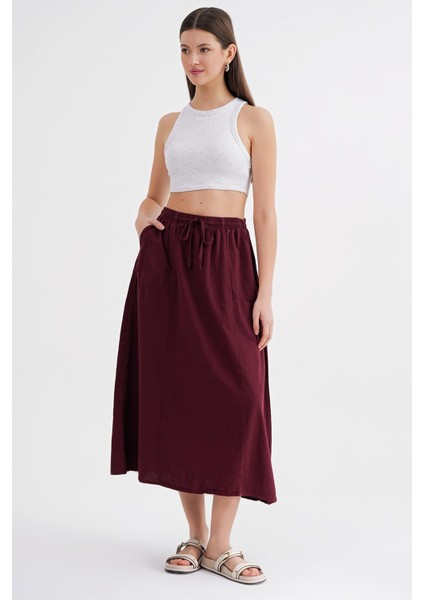 4633 Kadın Yandan Cepli Parçalı Etek Bordo fırsatları