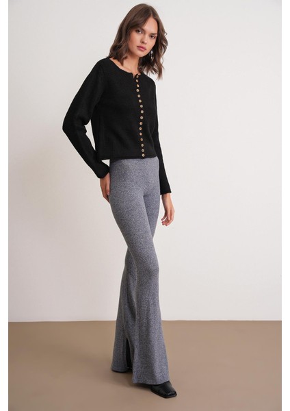 6957 Kadın Düğmeli Bisiklet Yaka Triko Hırka Siyah fiyatları