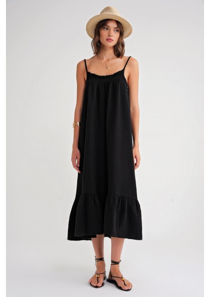4740 Kadın Askılı Müslin Midi Elbise Siyah fiyatları