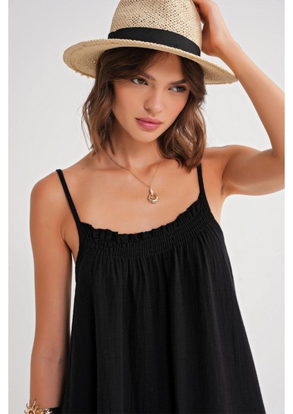 4740 Kadın Askılı Müslin Midi Elbise Siyah fırsatları