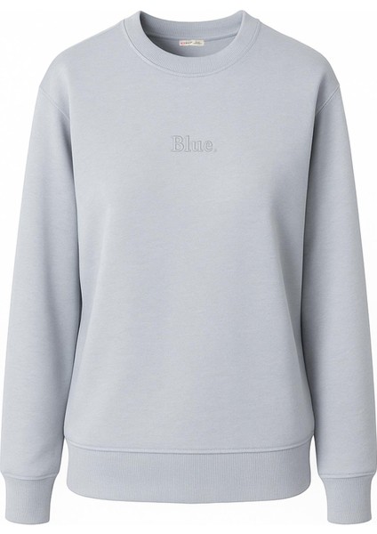 2019 Kadın Baskılı 3 Iplik Bisiklet Yaka Sweatshirt Bebe Mavi
