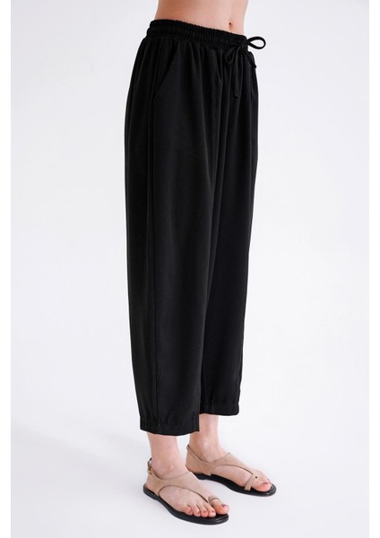 4307 Kadın Beli Lastikli Parçalı Şalvar Pantolon Siyah fırsatları