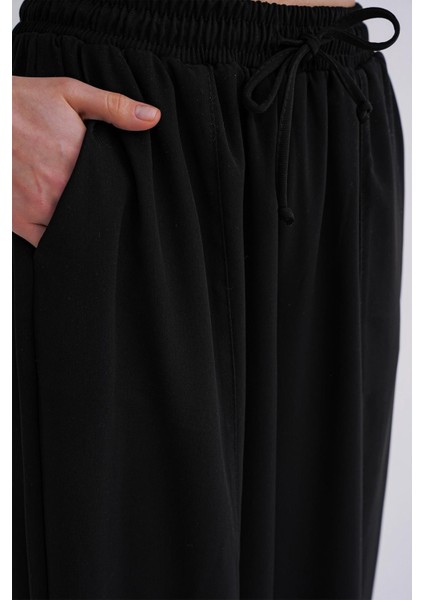 4307 Kadın Beli Lastikli Parçalı Şalvar Pantolon Siyah indirimleri