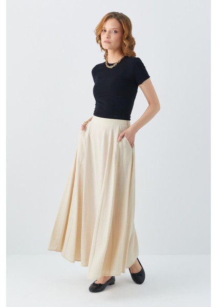 4631 Kadın Parçalı Kloş Etek Taş