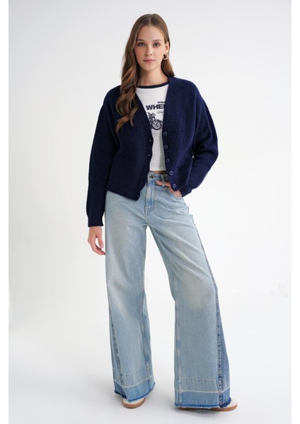 6943 Kadın V Yaka Selanik Hırka Lacivert fiyatları