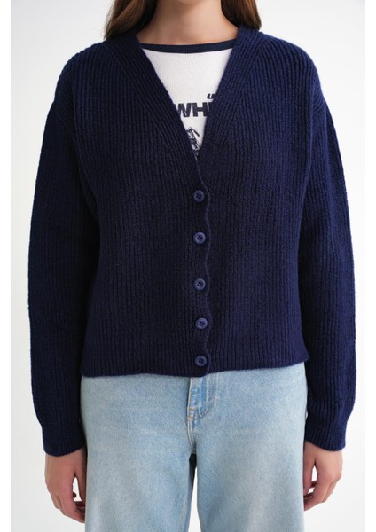 6943 Kadın V Yaka Selanik Hırka Lacivert indirimleri