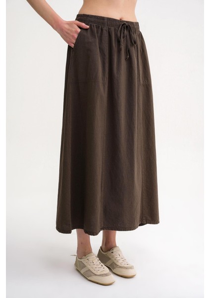 4633 Kadın Yandan Cepli Parçalı Etek Haki fırsatları