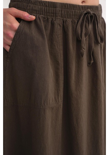 4633 Kadın Yandan Cepli Parçalı Etek Haki indirimleri