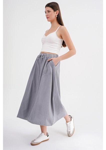 4633 Kadın Yandan Cepli Parçalı Etek Gri fiyatları