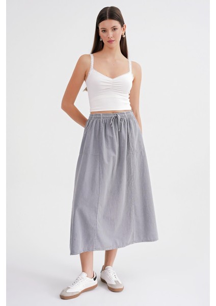 4633 Kadın Yandan Cepli Parçalı Etek Gri modelleri