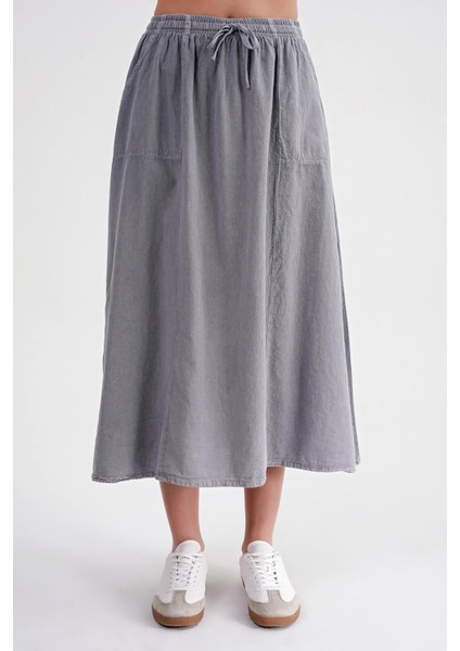 4633 Kadın Yandan Cepli Parçalı Etek Gri fırsatları