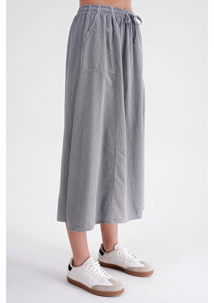 4633 Kadın Yandan Cepli Parçalı Etek Gri indirimleri