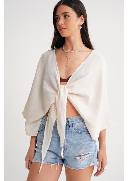 4723 Kadın Önü Bağlamalı Bolero Bluz Naturel fırsatları