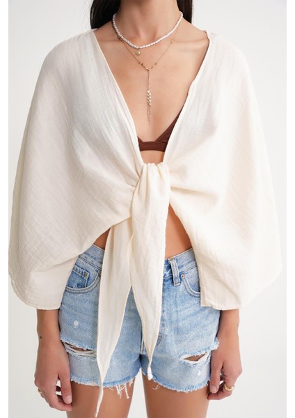 4723 Kadın Önü Bağlamalı Bolero Bluz Naturel indirimleri