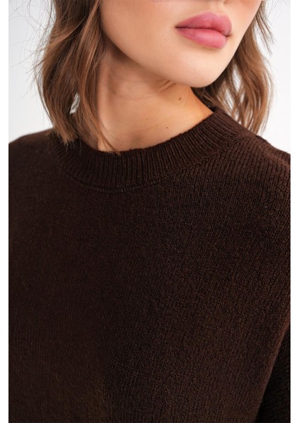 6913 Kadın Salaş Yumuşak Dokulu Oversize Triko Kazak Kahve indirimleri