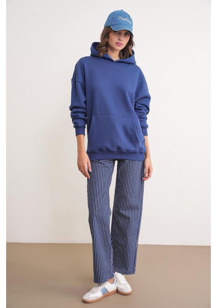 2022 Unisex 3iplik Basic Polarlı Kapüşonlu Sweatshirt Hoodie Lacivert fiyatları