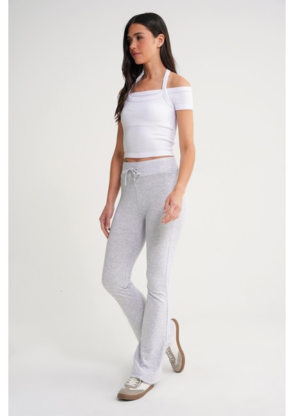 2017 Kadın Yüksek Bel Ispanyol Paça Örme Bağcıklı Tayt Gri fiyatları