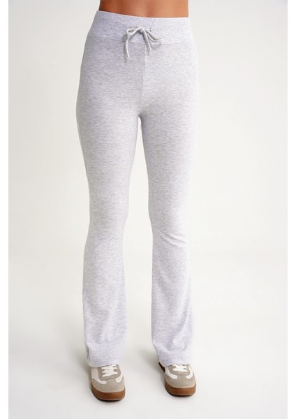 2017 Kadın Yüksek Bel Ispanyol Paça Örme Bağcıklı Tayt Gri fırsatları