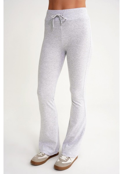 2017 Kadın Yüksek Bel Ispanyol Paça Örme Bağcıklı Tayt Gri indirimleri