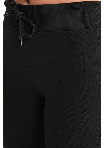 2017 Kadın Yüksek Bel Ispanyol Paça Örme Bağcıklı Tayt Siyah indirimleri