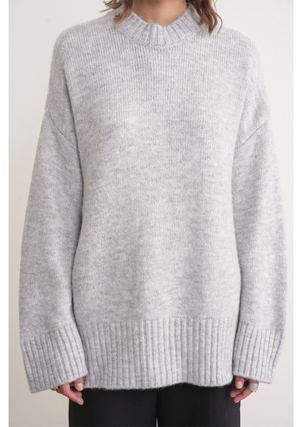 6925 Kadın Geniş Kollu Yumuşak Dokulu Triko Kazak Gri fırsatları