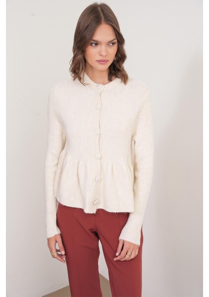 6958 Kadın Triko Peplum Hırka Naturel modelleri