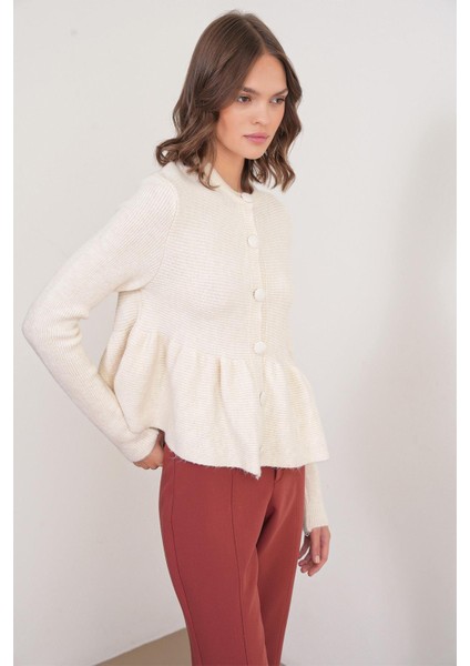 6958 Kadın Triko Peplum Hırka Naturel fırsatları