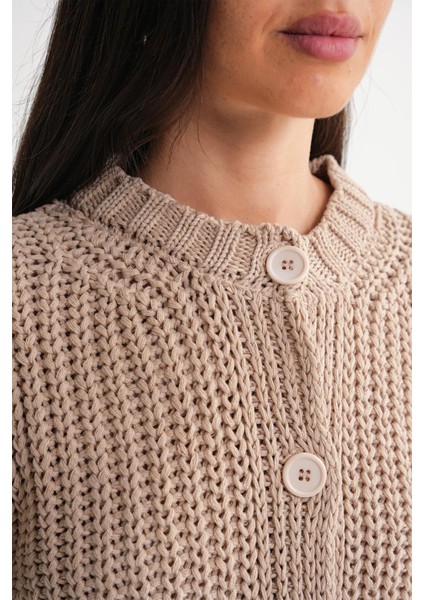 6936 Kadın Selanik Düğmeli Regular Fit Triko Hırka Camel indirimleri