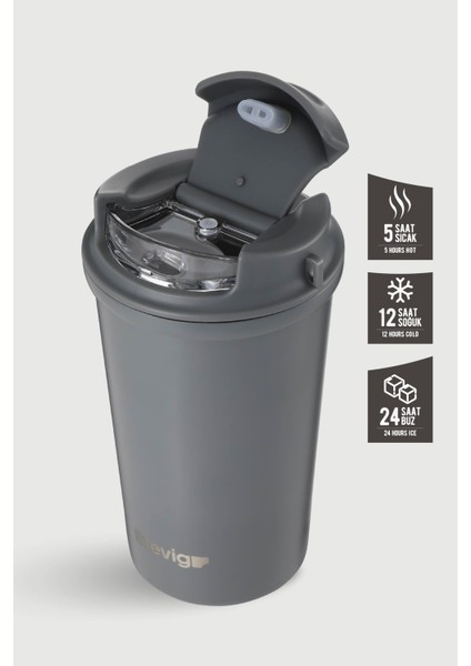 4 Work Flip Open Coffee Mug Çelik Termos 400 ml Grey ST-251 fiyatları