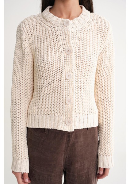 6936 Kadın Selanik Düğmeli Regular Fit Triko Hırka Naturel indirimleri