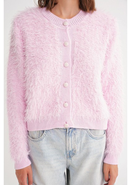 6897 Kadın Uzun Sakallı Bant Detaylı Triko Hırka Pembe fırsatları