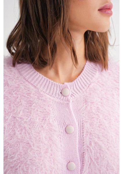 6897 Kadın Uzun Sakallı Bant Detaylı Triko Hırka Pembe indirimleri