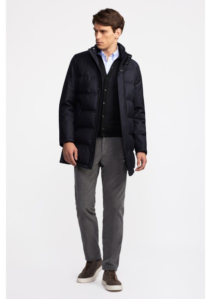 Erkek Lacivert Yün Yakası Çıkartılabilir Kürklü Su Geçirmez Kaban modelleri