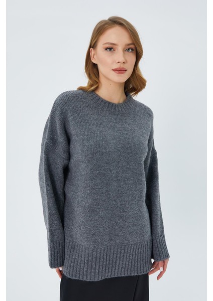 6925 Kadın Geniş Kollu Yumuşak Dokulu Triko Kazak Antrasit fırsatları