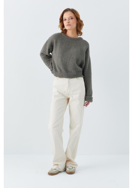 6917 Kadın Buklet Basic Triko Kazak Haki fiyatları