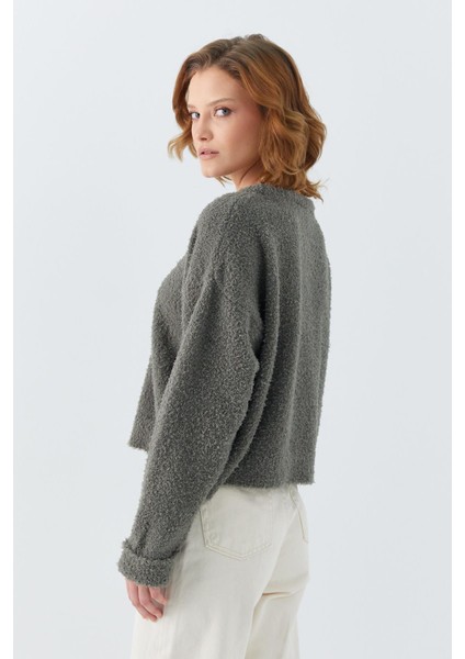 6917 Kadın Buklet Basic Triko Kazak Haki indirimleri